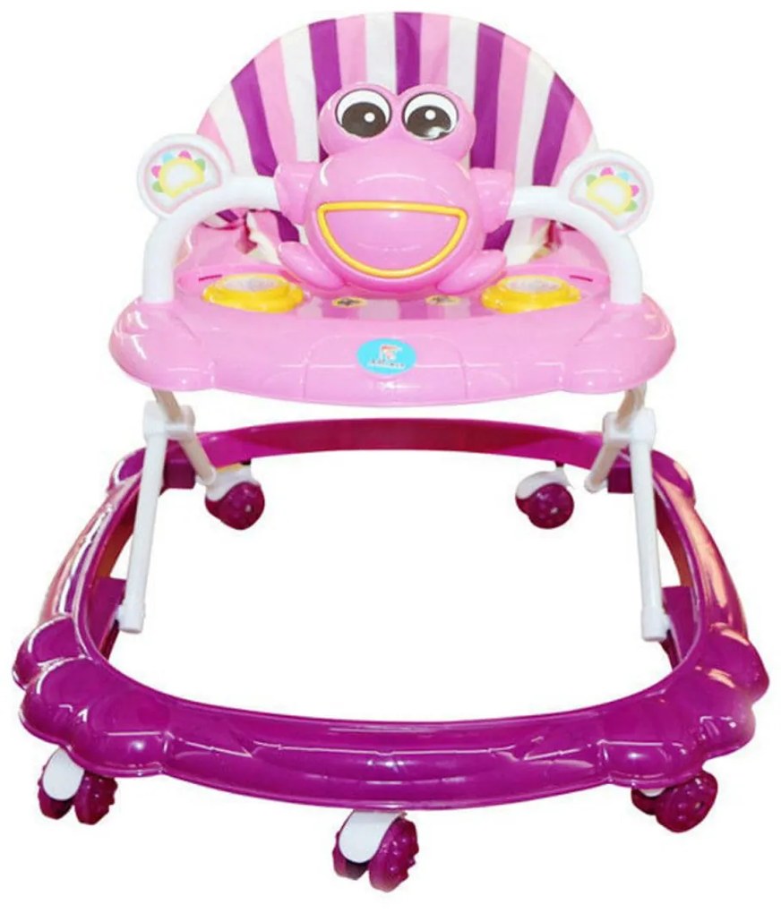 Premergator Reglabil in 3 Trepte Jolly Kids™ Broscuta, Pliabil, 8 Roti, Cu Melodii, Roz