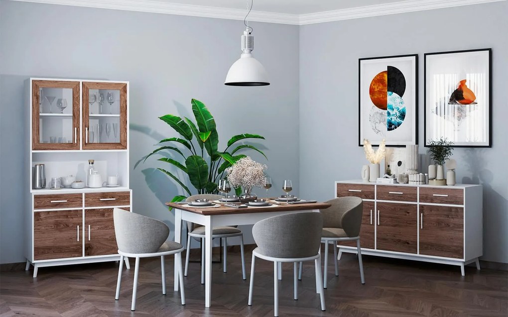 Masă lemn masiv alb Dining Extensibilă Timeless 120/, 160 × 80 × 76 cm