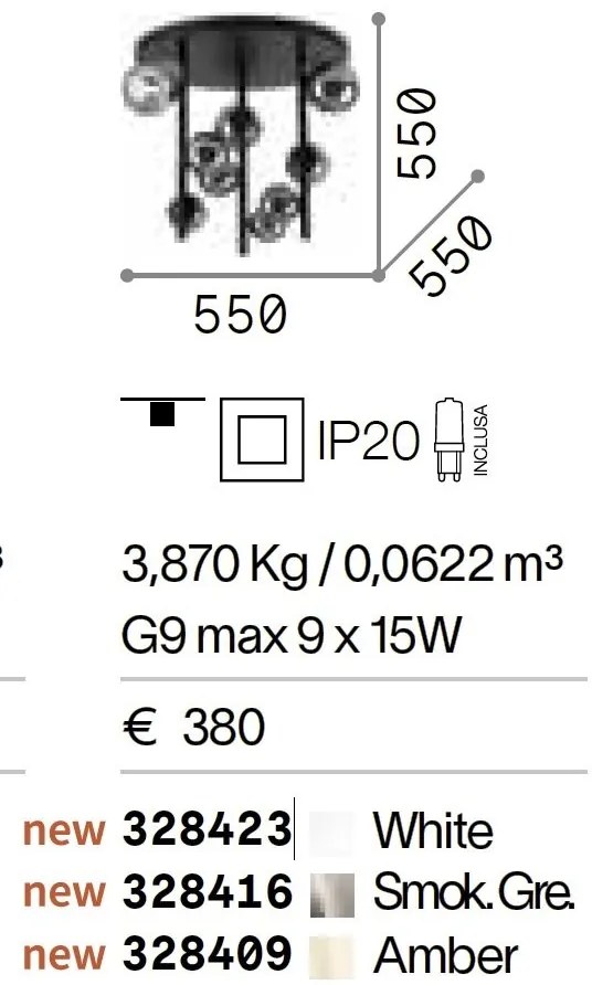 Lustra aplicata design modern Perlage pl9 negru/alama/amber