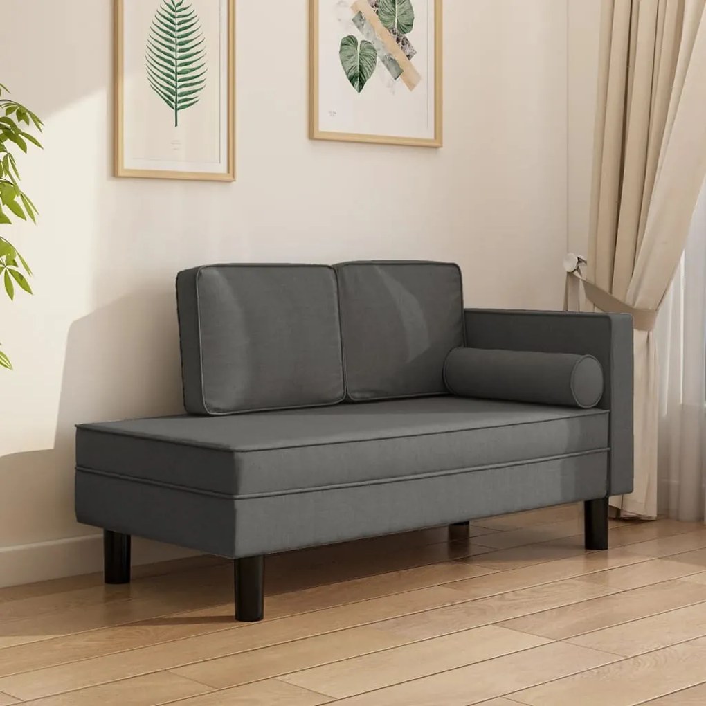 355019 vidaXL Șezlong cu perne și pernuță cilindrică, gri închis, textil