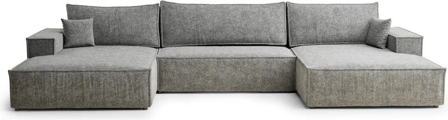 Colțar gri extensibil/cu spațiu de depozitare cu tapițerie din chenille (în formă de "U") Kyoto – Maison de Rêve