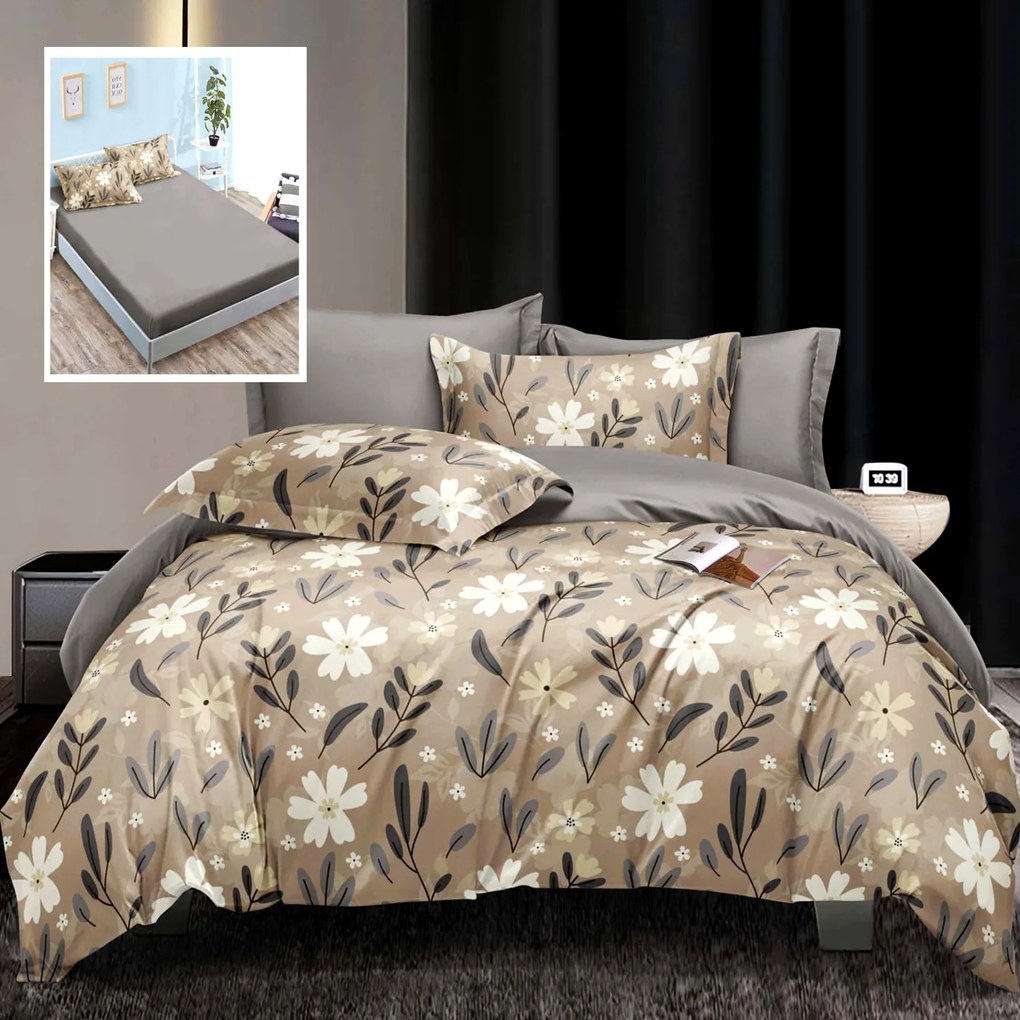 Lenjerie de pat Bumbac Satinat Elegance 6 piese, cearceaf cu elastic 160x200 LEH13