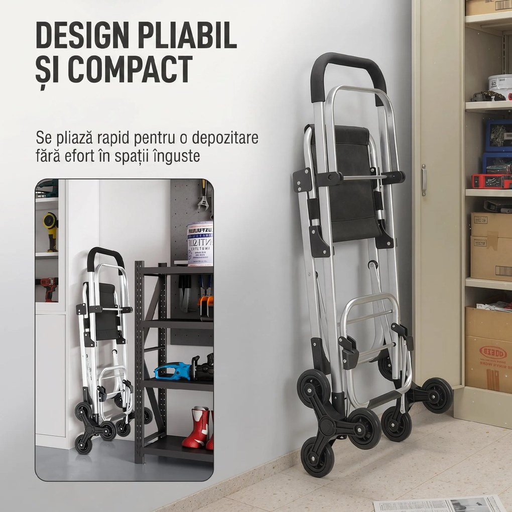 HOMCOM Cărucior de Cumpărături cu Geantă Impermeabilă de 40L, 46x59.5x97 cm, Negru și Argintiu | Aosom Romania