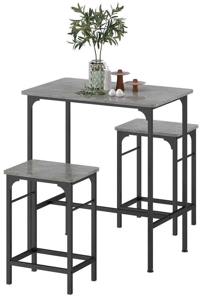 HOMCOM Set de bar Bartisch cu set de două taburete cu tampoane antiderapante pentru picioare, gri | Aosom Romania