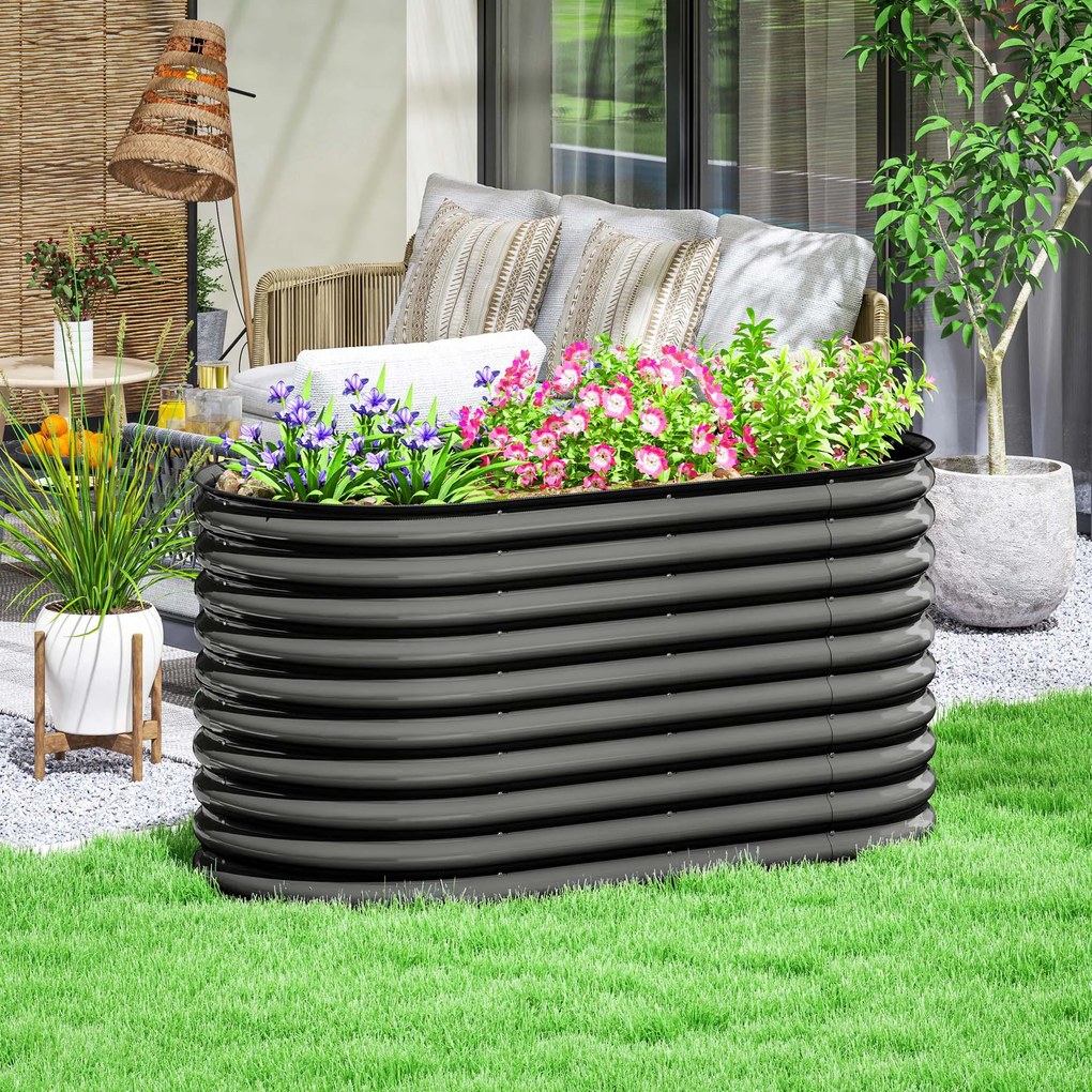 Outsunny Recipient pentru plante, ghiveci metalic cu margine de siguranță și mănuși, podea deschisă, 160B x 80T x 80H cm, Gri închis | Aosom Romania