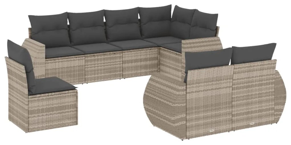 3221641 vidaXL Set mobilier de grădină cu perne, 8 piese gri deschis poliratan