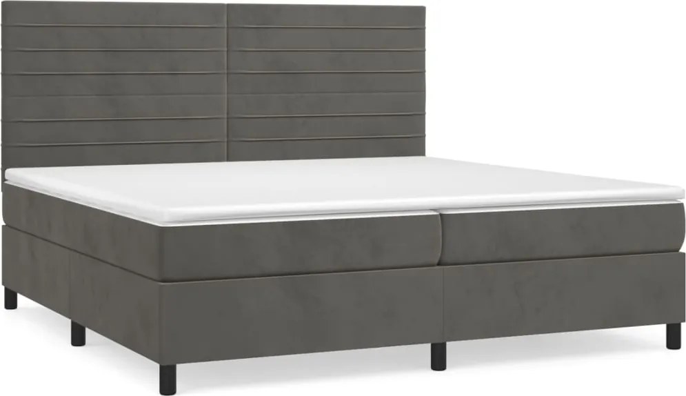 vidaXL Pat box spring cu saltea, gri închis, 200x200 cm, catifea