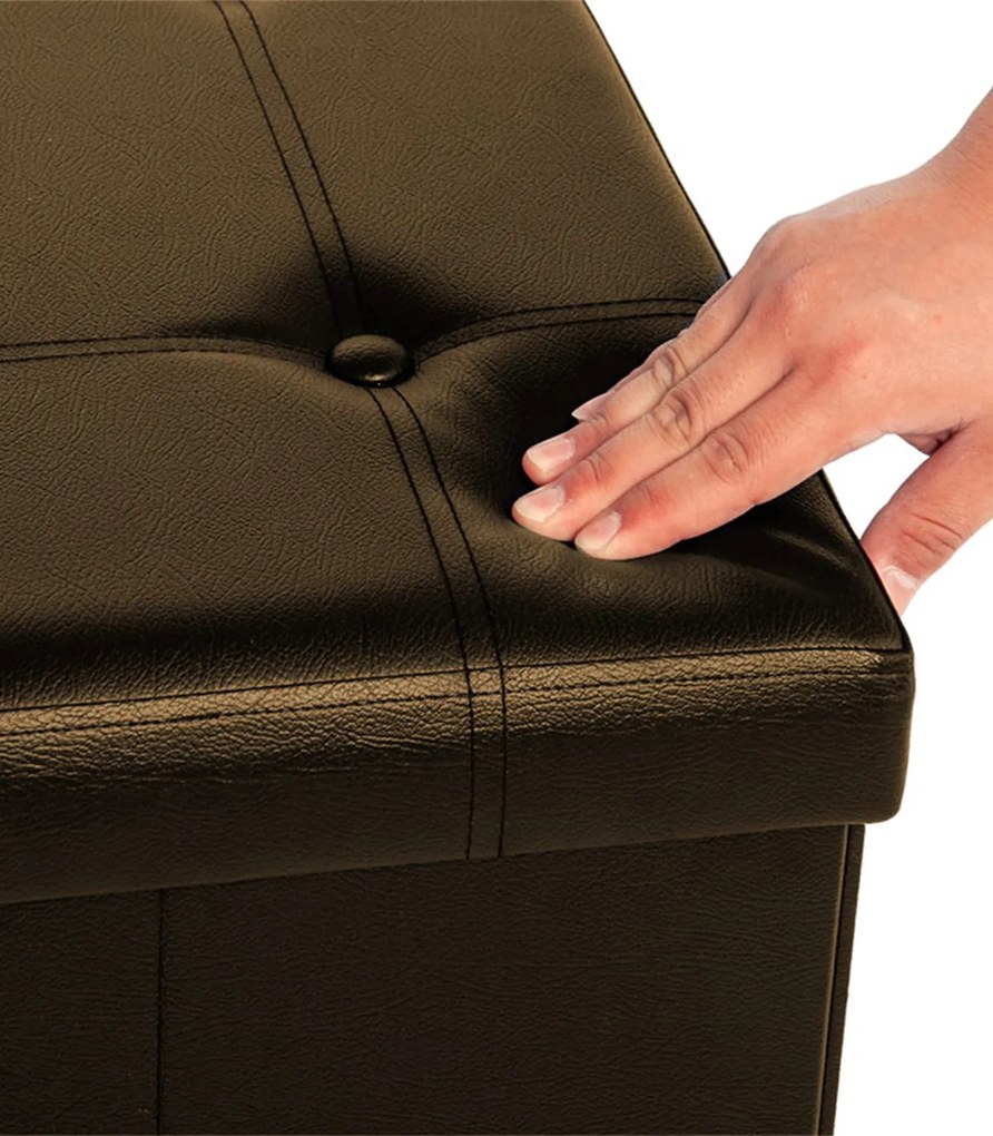 Banca 2 locuri cu spatiu depozitare 80 L Pliabil Piele ecologicaMaro 80 x 40 x 40 cm