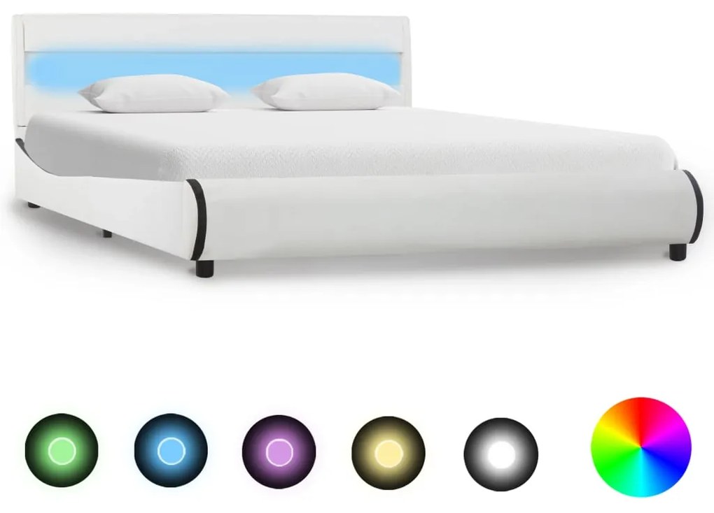 285016 vidaXL Cadru de pat cu LED, alb, 120 x 200 cm, piele ecologică