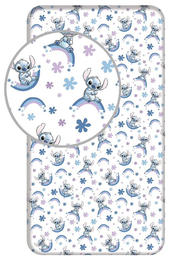 Cearșaf de pat din bumbac Jerry Fabrics Lilo și Stitch "Rainbow", 90 x 200 cm