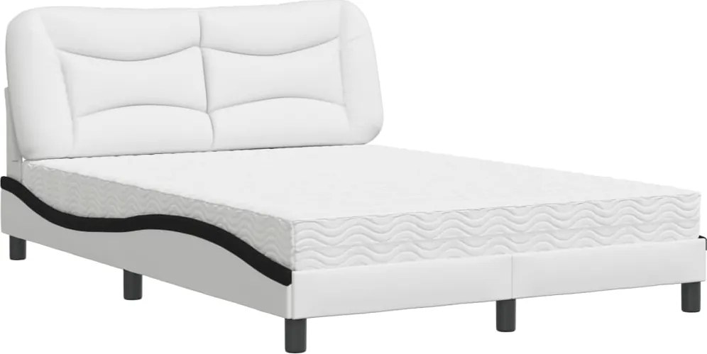 vidaXL Pat cu saltea, Hvar, alb și negru, 140x200 cm, piele ecologică