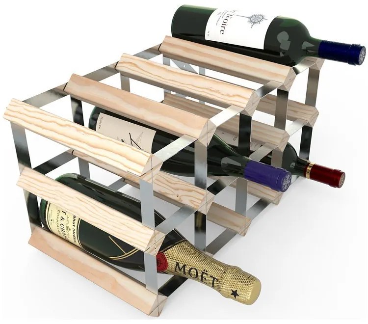 Raft de vin RTA pentru 12 sticle, asamblat, pin/gri