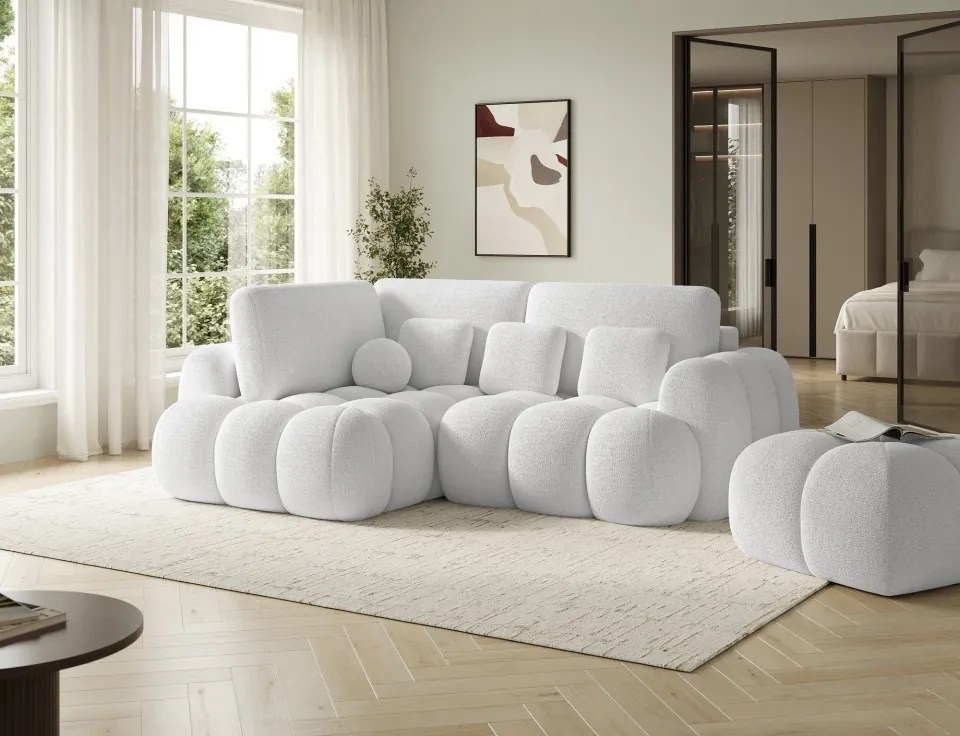 Puf Tapitat Covio 85x85x52 cm, alb Bouclé – Royal 01