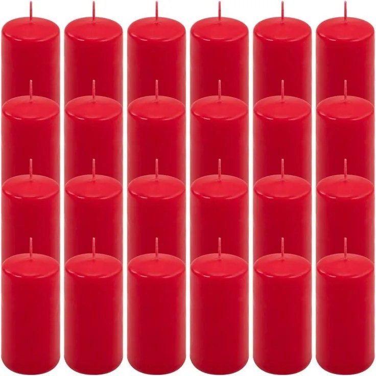 Set de lumânări cilindrice, 10 cm, Ø 5 cm, roșu, 24 bucăți
