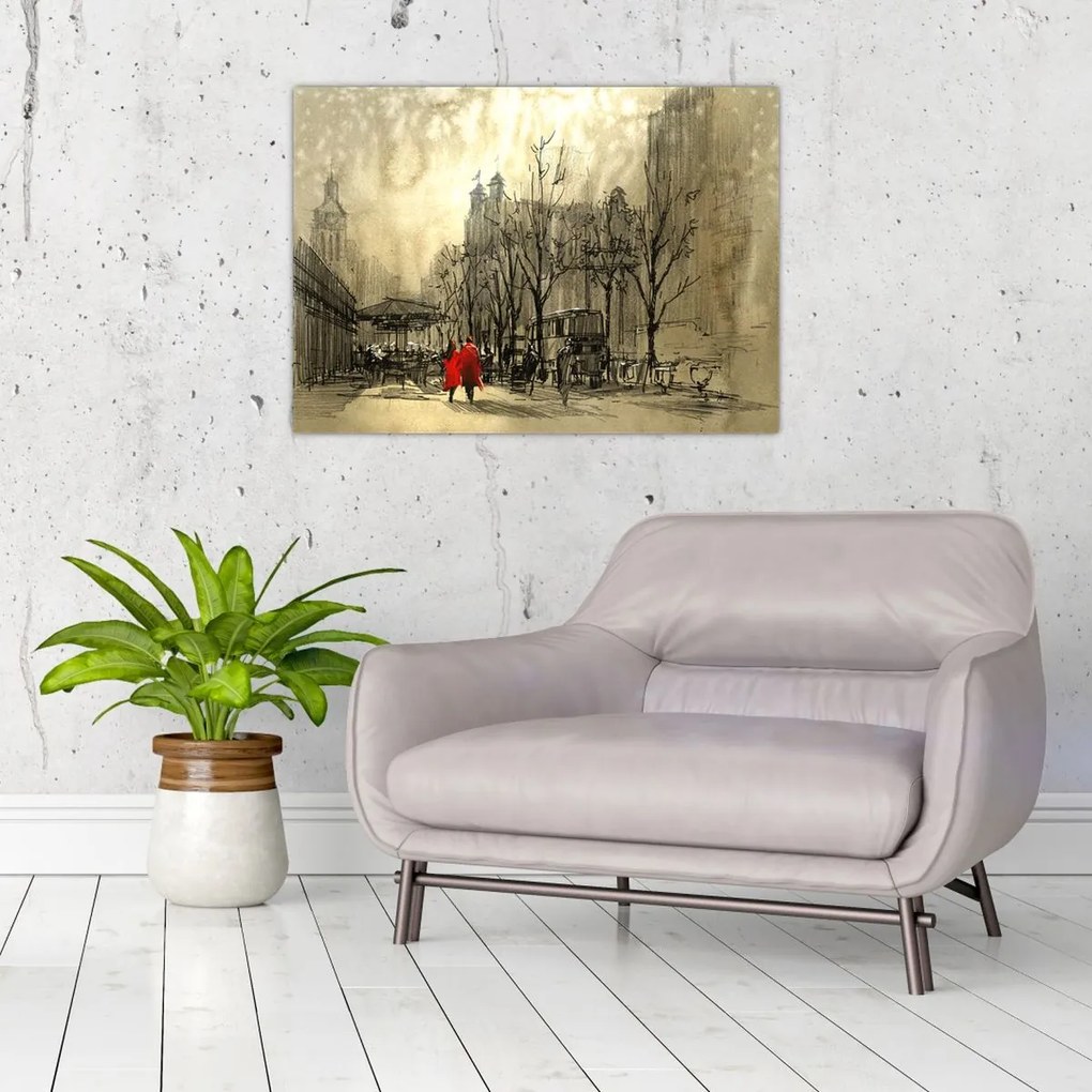 Tablou pe sticlă - Schiță a orașului (70x50 cm)