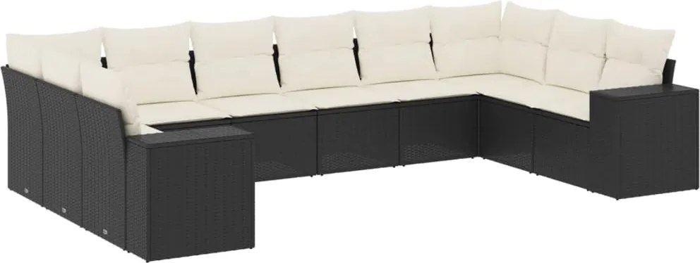 vidaXL Set canapele de grădină cu perne, 10 piese, negru, poliratan