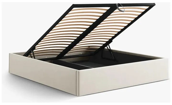 Pat matrimonial bej tapițat cu spațiu de depozitare/fără tăblie cu somieră 180x200 cm Susan – Micadoni