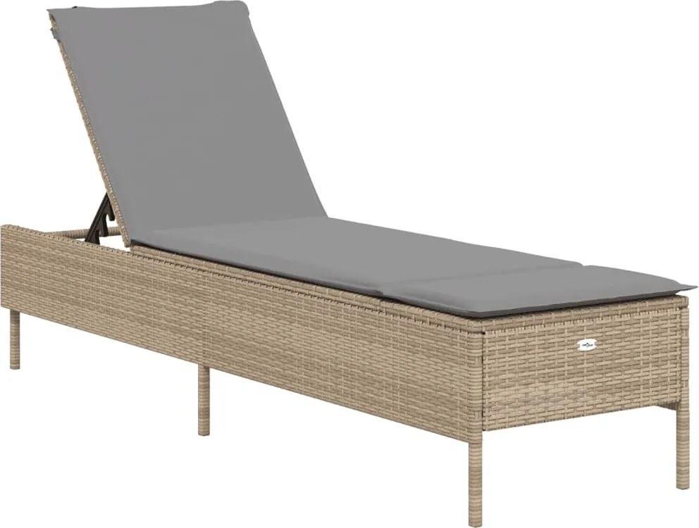 vidaXL Șezlong cu pernă, bej, poliratan