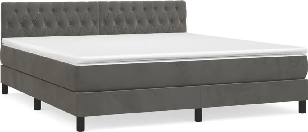 vidaXL Pat box spring cu saltea, gri închis, 180x200 cm, catifea