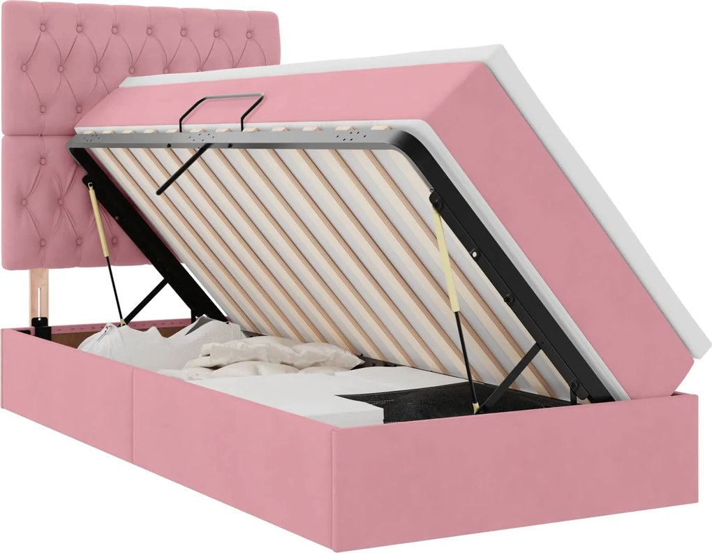 vidaXL Pat cu saltea și LED cu saltea cu led Roz 90 x 190 cm Catifea