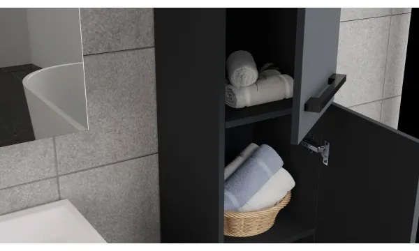 Set mobilier pentru baie KATE cu lavoar + dulap cu oglindă + dulap suspendat, antracit