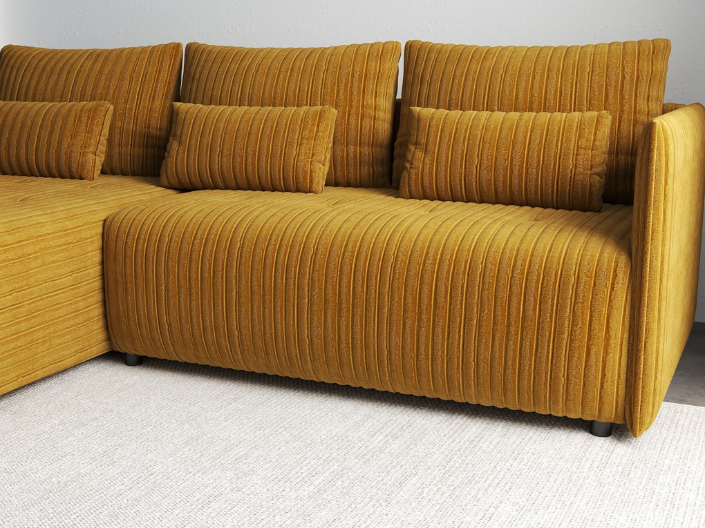Colțar extensibil dumonde cu ladă de depozitare si sezut confortabil din spuma high-density, Malta Ambience Mustard 235x185 cm