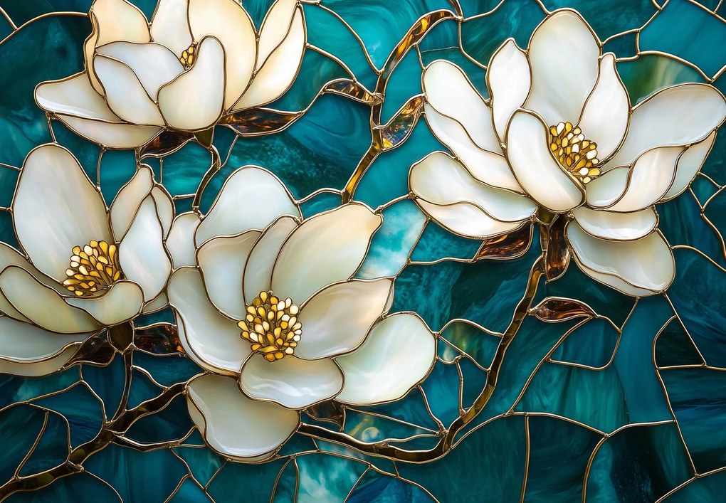 Fototapet - Vitraliu cu magnolie (147x102 cm)