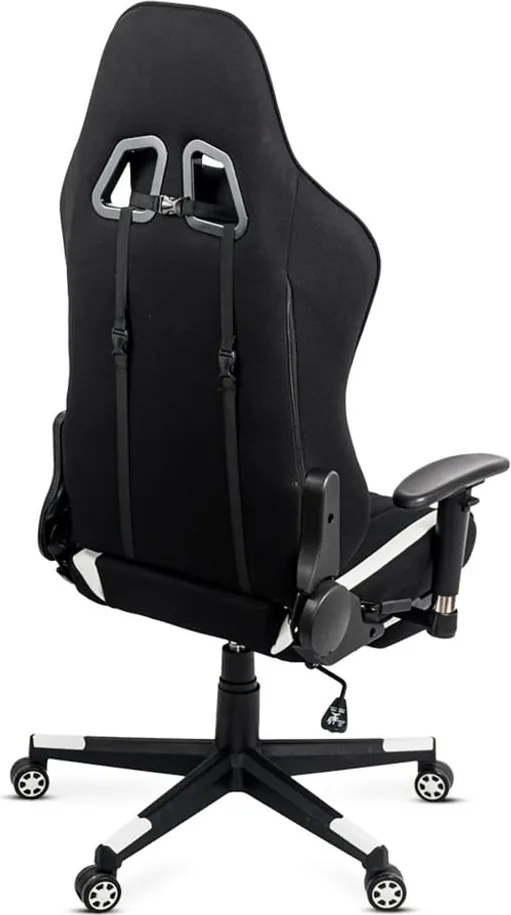 Scaun gaming alb din stofa cu suport de picioare, ergonomic si reglabil OFF 296