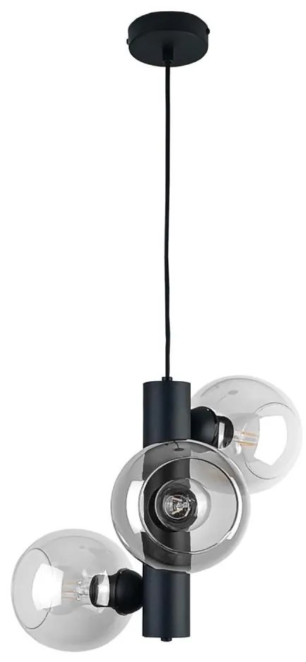 Lustră pe cablu TUBE 3xE27/60W/230V negru/transparent