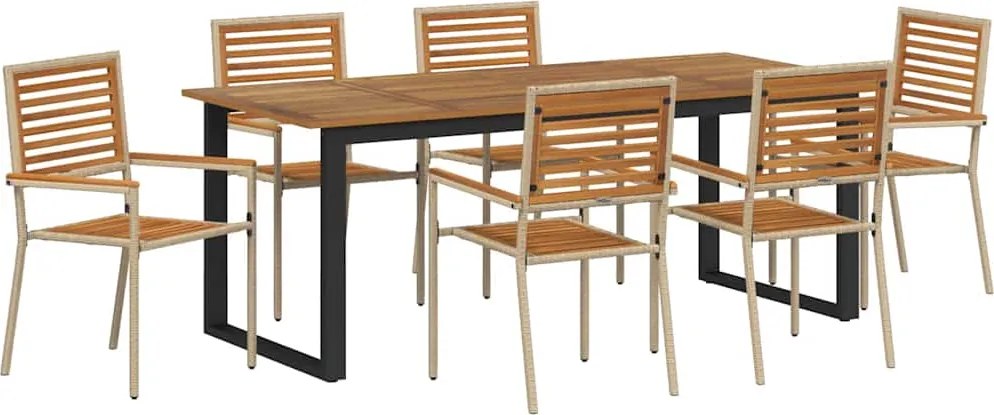 vidaXL Set de masă pentru grădină 7 pcs Bej Lemn Solid de Acacia
