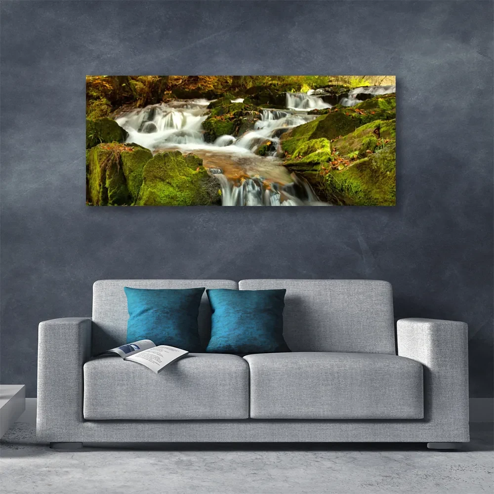 Tablou pe panza canvas Cascada Rocks Natura Alb Verde