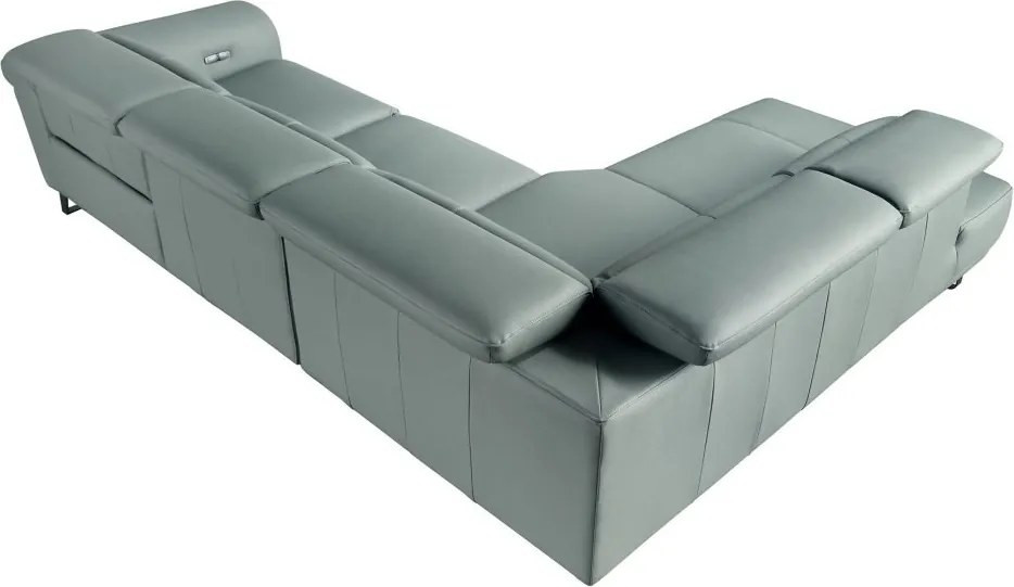 Coltar LUX design italian cu sezlong stanga si functia relax Cowhide verde turcoaz