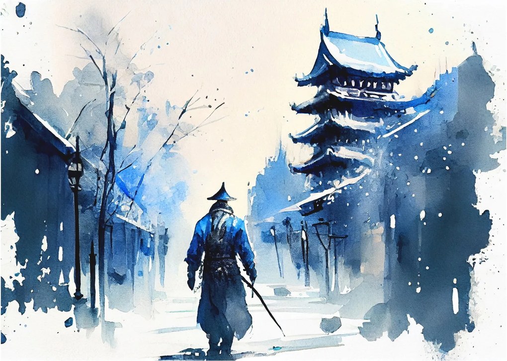 Tablou pe sticlă - Samurai, aquarel (70x50 cm)