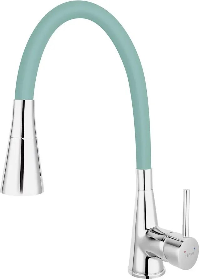 Baterie bucatarie cu pipa flexibila Ferro Zumba II verde-menta
