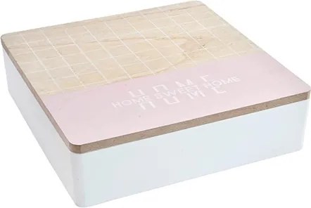 Cutie de ceai Home din lemn natur cu roz 24x24 cm
