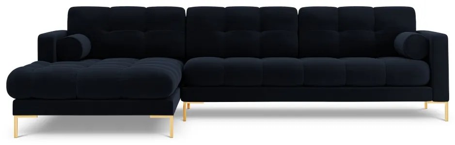 Colțar tapițat Bali, Albastru închis/5 locuri/picioare gold/partea stângă/ L293 x l185 x h75