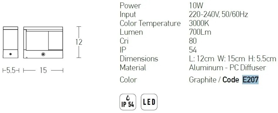 Aplica LED de perete pentru iluminat exterior, IP54 Saic grafit