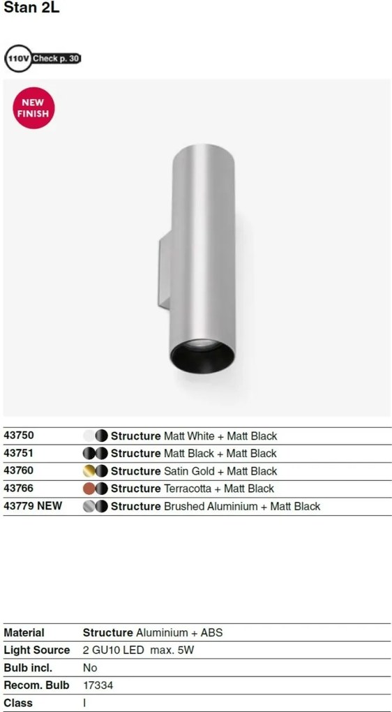 Aplica perete ambientala design modern STAN 2L aluminiu/negru