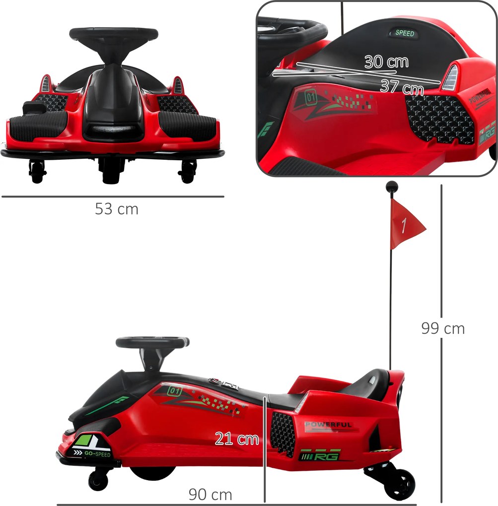 HOMCOM Kart Electric pentru Copii cu Pedale pentru Copii cu Pornire Lentă și Centură, 90x53x99 cm, Roșu | Aosom Romania