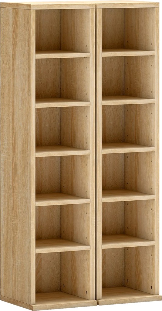 HOMCOM Set de 2 Rafturi pentru CD-uri cu Polițe Reglabile, Capacitate 204 CD-uri, Design Compact, 21x22,5x88,5 cm, Stejar | Aosom Romania