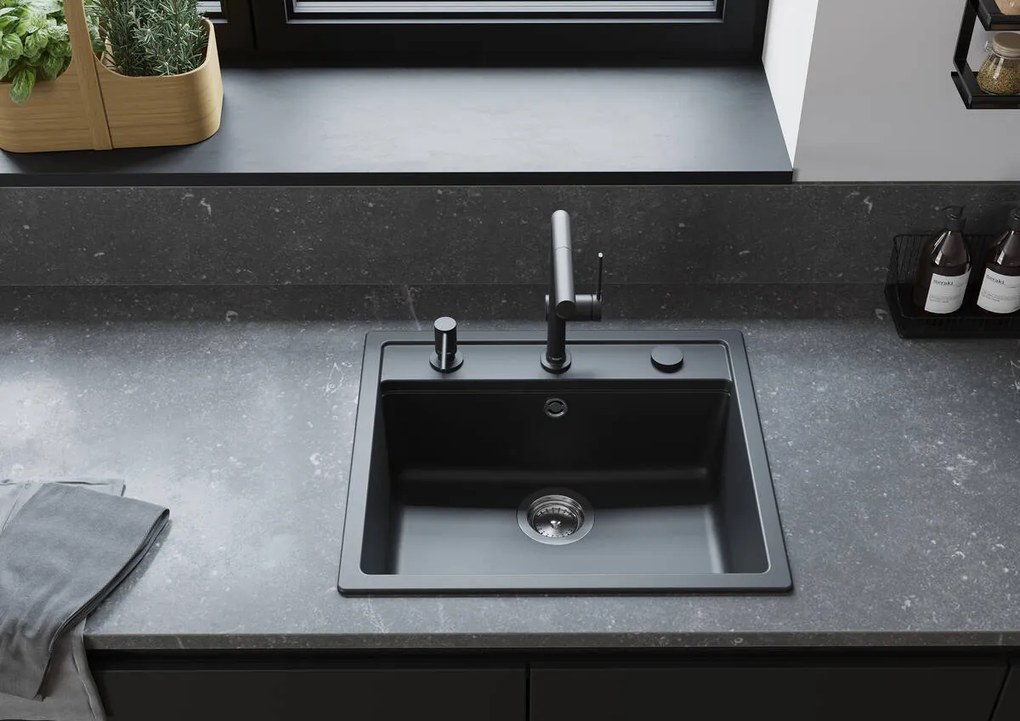 Baterie chiuveta bucatarie neagra cu dus extractibil Hansgrohe Talis M54 72808670 Negru mat