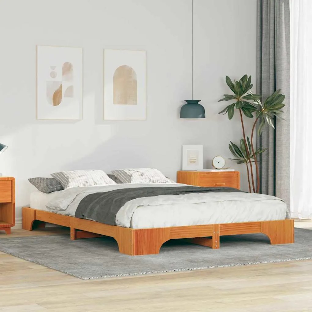 vidaXL Cadru de pat de podea cu depozitare Maro 140 x 210 cm lemn