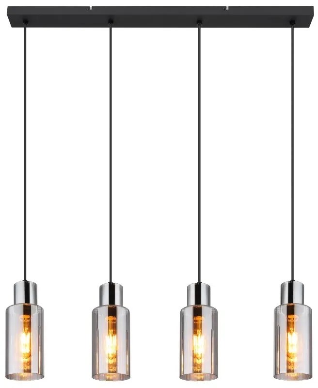 Lustra suspendata design modern LIDARIA 4L negru/fumuriu