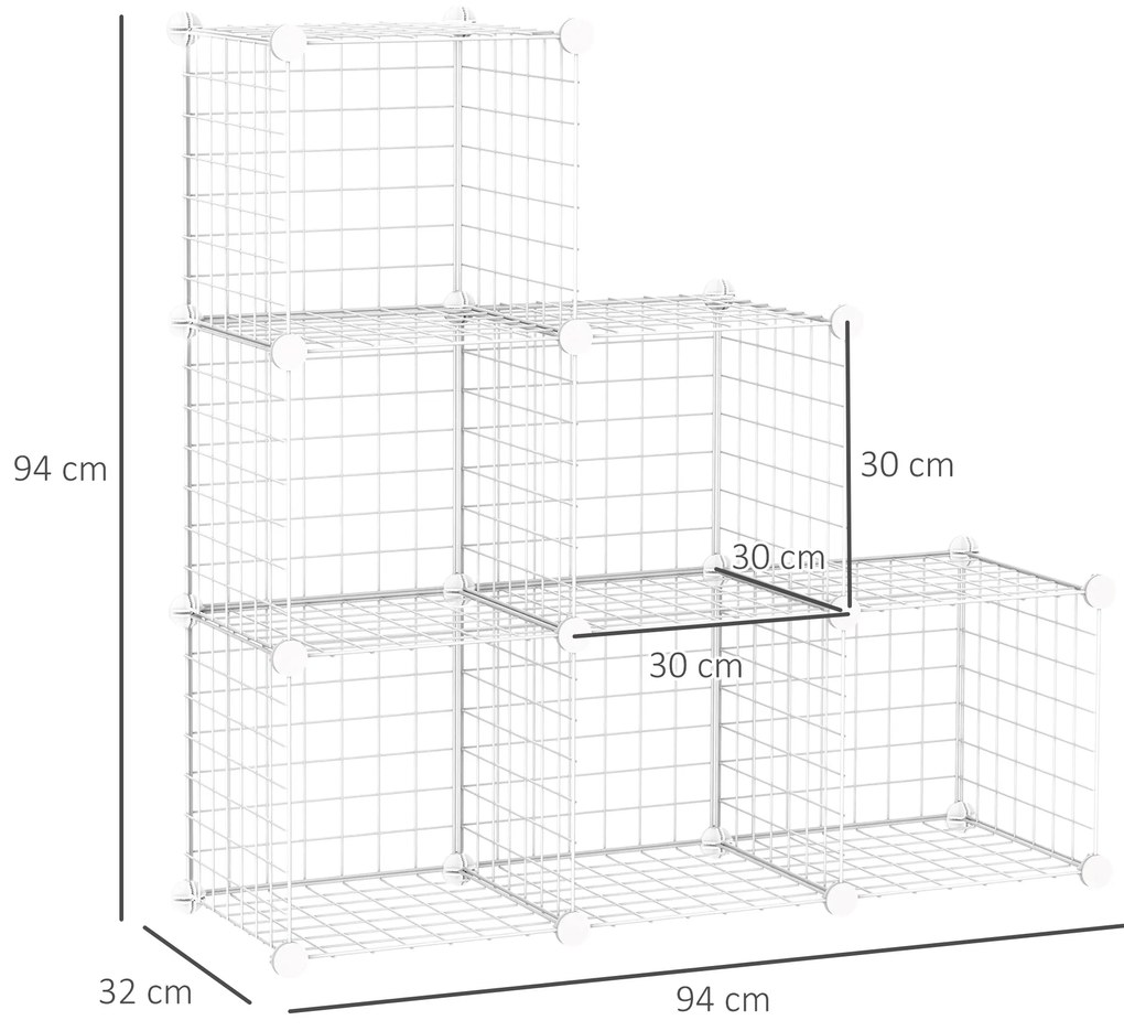 HOMCOM Mobilier Modular pentru Încălțăminte, 6 Cuburi Albe din Plastic PP și Oțel, 30x30x30cm, Eficient și Elegant | Aosom Romania