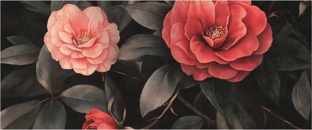 Tablou - Flori roșii pe fundal întunecat (120x50 cm)