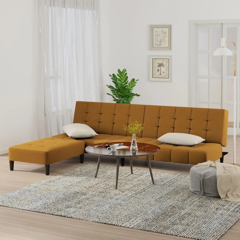3080567 vidaXL Canapea extensibilă cu taburet, 2 locuri, maro, catifea