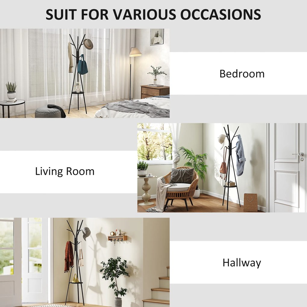 HOMCOM Cuier în Formă de Pom Design Modern, Metal Negru, Ideal pentru Hol, 45x45x180 cm | Aosom Romania