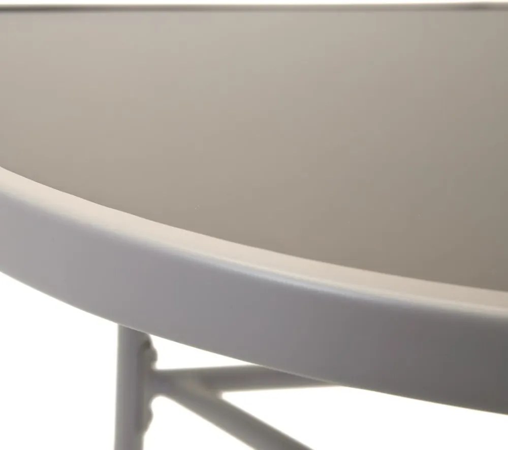 Masă balcon semirotundă bej - sticlă cu structură metalică