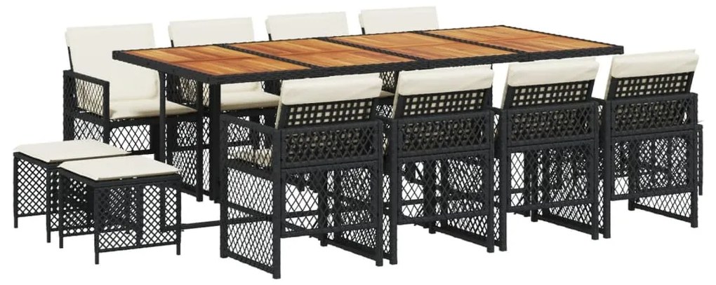 3210807 vidaXL Set mobilier de grădină cu perne, 13 piese, negru, poliratan