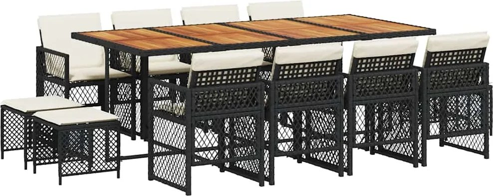 vidaXL Set mobilier de grădină cu perne, 13 piese, negru, poliratan